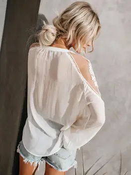 Kvinder Mode Blonde Toppe Dame Sommeren Afslappet Bluse Kvindelig Elegante Vestidos Shirts Med Lange Ærmer Fast Streetwear Hvid Sort