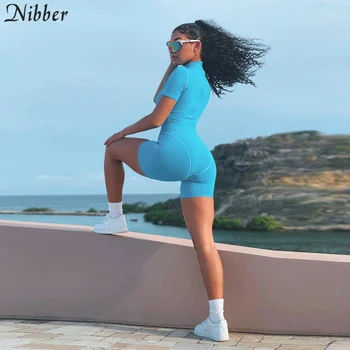 Nibber sommeren Solid color basic kortærmet kvinder legedragter 2019 mode Afslappet Street Sportstøj damer Jogging dragt buksedragt