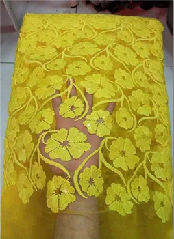 Pailletter franske net blonder,Afrikanske schweiziske tyl mesh lace lace stof af høj kvalitet til kjole 5yards/masse Nigerianske hvid gul