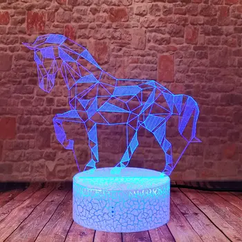 Crystal Hest Model 3D-Illusion LED-Fjernsyn Nightlight 7 Farver, Belysning action & toy tal
