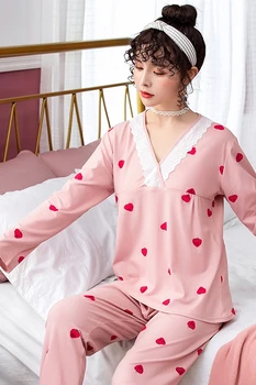 Efterår og Vinter 2020 WAVMIT Nye Kvinder Pyjamas Lange Toppe Sæt Kvindelige Pyjamas Sæt NightSuit Nattøj Sæt Lange Bukser Kvinder Tøj
