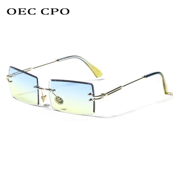 OEC CPO Uindfattede Rektangel Solbriller Mænd Kvinder Brand Fashion Square Solbriller Kvinder Rammeløse Punk-Brillerne Nuancer UV400 Glasse