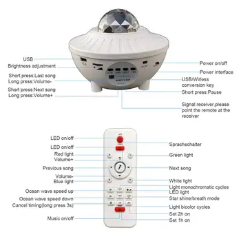Bluetooth-Kontrol Farverige Stjerneklar Projektor Lys Sky Galaxy USB-lyd musikafspiller LED Nat Lys Romantisk Projektion Lampe