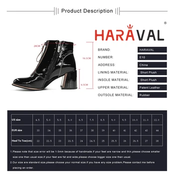 HARAVAL Ankel Støvler Kvinder Chelsea Efterår og Vinter Patent Læder Sort Tykke Hæle Mode af høj kvalitet Støvler Fodtøj Sko E10