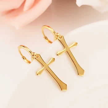Lille kors Halskæde & Øreringe Guld Sæt Farve Katolske Religiøse Smykker Sæt Julegave Til Kvinder
