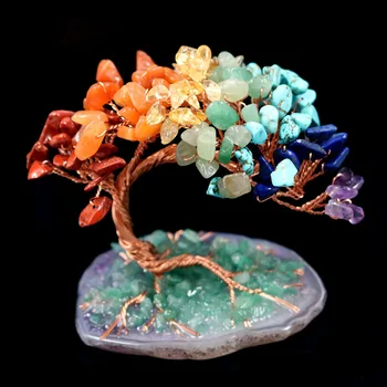 FYJS Unikke Kobber Wire Wrap Tree of Life Uregelmæssig Form Mange Farver Kvarts Sten Vedhæng Chakra Healing Smykker