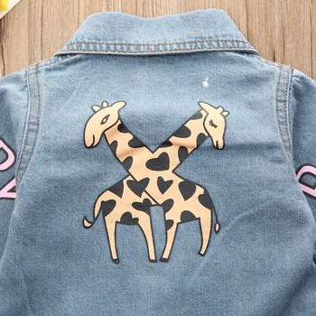 Pudcoco Nyfødte Baby Boy Tøj Solid Farve Giraf Print Langærmet Denim-Knappen Romper Buksedragt I Ét Stykke Tøj Tøj