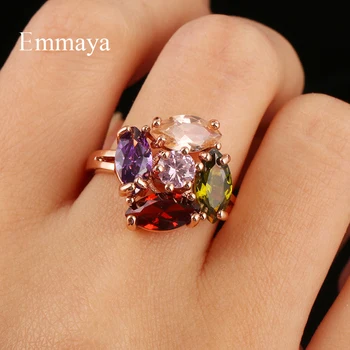 Emmaya Elegante Roung Ring Med Farverige Cubic Zircon For Kvinder Charmerende Ornament I Fashion Party Nuttede Smykker