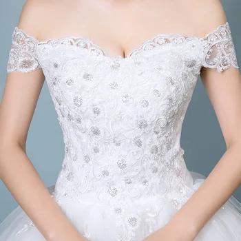 VLNUO NISA Vintage-Sexy-V-Hals Lace Wedding Dress Fra Skulder snøre Brude Kjole Plus Size Ball Gown Robe de mariee Billige