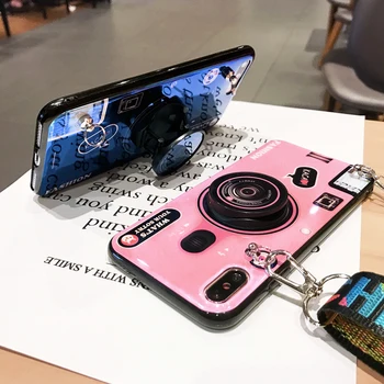 3D-Kamera Tilfældet for Huawei Honor 7a, 7c 7x 8a 8b 8x MAX 9 10 lite S Smart 2019 Blødt TPU Cover Coque Lanyard stand holder KONSMART