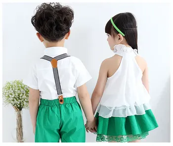 Børn Summer School Uniform Klasse, der Passer Bue T-shirt, Nederdel Bib Pants 2stk Baby Dreng Pige Kor Uniformer Børn Tøj Sæt