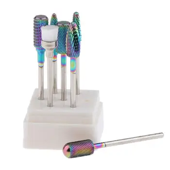 7Pcs Wolfram Stål, Hårdmetal Negle Bore Bits Sæt Max Manicure Maskine Tilbehør Fræseren Elektrisk neglefil Rainbow Bit