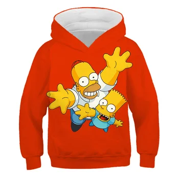 2020 Mode Efterår og vinter 3D Simpson hættetrøjer Drenge 4-14 År Piger Simpsons Casual Trøjer med Lange Ærmer Hætteklædte Børn Tøj