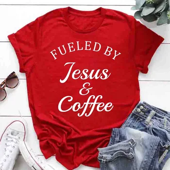 Tilskyndet Af Jesus & Kaffe Slogan T-Shirt Sjove Christian Casual t-stykkerne Bibelen Vers Kirke Grafisk Toppe Religiøse Vintage t-shirts