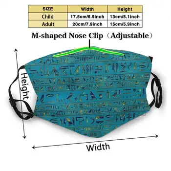 Ægyptiske Hieroglyffer På Teal Læder Tekstur Vaskbar Genanvendelige Trendy Munden Ansigt Maske Med Filtre Til Barn Voksen Egyptisk