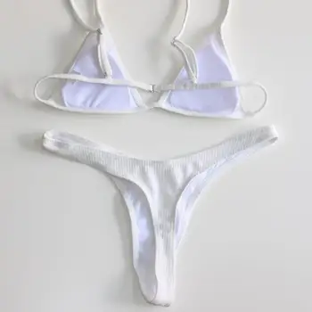 Ny 2020-Hvid Riflet g-streng Bikini Kvinder Badedragt Kvindelige Badetøj To stykker Bikini Sæt Brasilianske Badende Svømme badedragt Dame