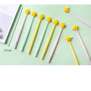 3 stk Mini gul stjerne gel pen sæt 0,5 mm, cylindrisk Sort farve blæk penne skriver gave Stationery Office skoleartikler A6620