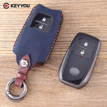 KEYYOU Car-styling Læder bil med nøglen dække sagen nøglering Til Toyota CHR C-HR 2017 Prius 2 knapper fjernbetjening med keyless tilbehør.