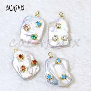 10 stykker ferskvand perle vedhæng farver perler, tilbehør til smykkefremstilling-mix-ikonet zircon perler charme halskæde 9501