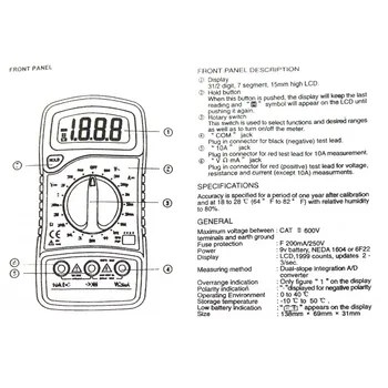 Nye XL830L LCD-Digital Multimeter Aktuelle Spænding, Modstand Transistor Temperatur Tester Meter Multimetro