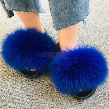 2020 Kvinders Furry Sandaler Damer Søde Plys Fox Hair Bløde Sandaler dame Pels Tøfler Vinter Varme Hjemmesko til Kvinder, Hot