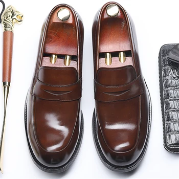 Ægte læder mænd brogue Business Bryllup banket sko casual lejligheder sko vintage håndlavet oxford sko til mænd 2020 og