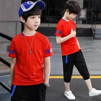 Drenge Tøj, T-shirts + Sorte Shorts 2STK Sport, der Passer Til Dreng Teenage-Børn, Børn Tøj 6 8 10 12 13 År