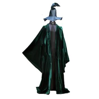 Minerva McGonagall Kjole Cosplay Kostume Mørk Grøn Kappe Grøft Kappe+Hat