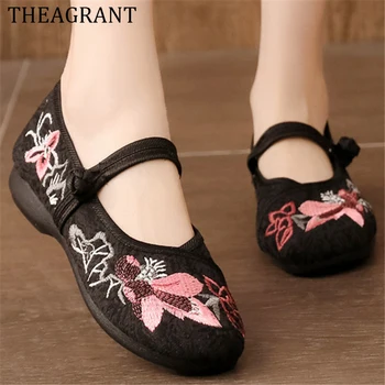 THEAGRANT Ethnic Style Shoes Woman 2020 Spring Autumn Casual Shoes Mary Janes Soft Embroidered Chinese Traditional Flats WFS3076