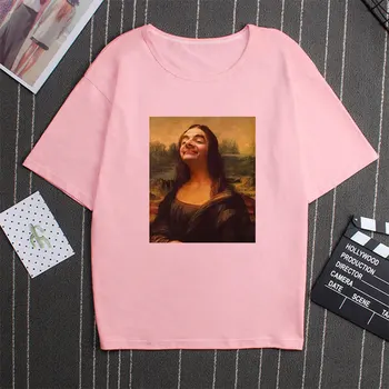 Mona Lisa X Mr. Bean Rowan Atkinson Smil, Sjove T-Shirt Cool Casual Stolthed T-Shirt Kvinder Unisex Fashion T-Shirt Riverdale T-Shirt