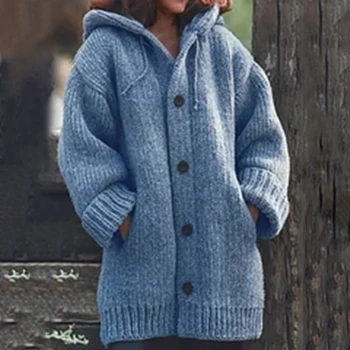 Efteråret Kvinder Lang Cardigan Solid Hooded Sweater Pelsen er Lang og Vinter Kvinder Strikke Pels Plus Størrelse 5XL Casual Knittwear