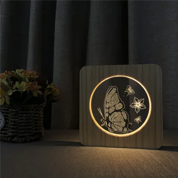 Sommerfugl, Blomster, 3D LED-Acryl Træ-Nat Lampe bordlampe Skifte Kontrol Udskæring Lampe til Venner Fan Gave Dropshipping