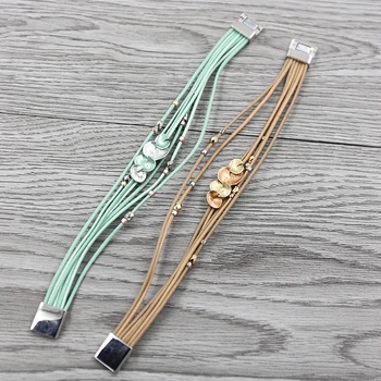STRATHSPEY khaki/grøn farve læder armbånd til kvinder erklæring charm blomst beacelets multilayer perler armbånd 2019