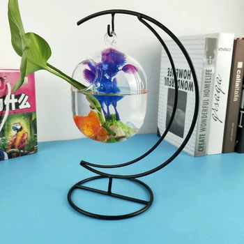 Desktop Hængende Mini Vandplanter Vase, Akvarium Glas Fisk Tank Gennemsigtige Guldfisk Tank Kreative Strygejern Støtte Akvarium