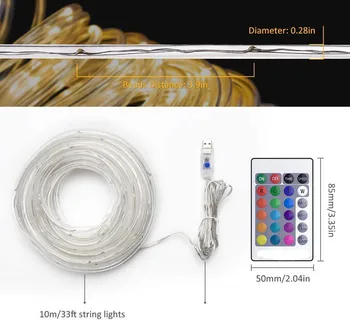LED Reb Lys Skiftende String Lys 4 Tilstande 16 Farver, USB Drevet Reb Rør Lys med Fjernbetjening Vandtæt til julefrokost