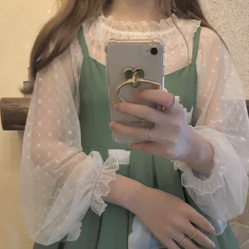 Japansk bølge punkt blide søde lolita shirt gennemsigtige blonder kawaii pige daglige victorianske shirt gothic lolita top loli cosplay