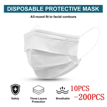 10-200pcs Hvid Munden Maske Disponible Ikke flettede 3Ply Filter Maske PM2.5 Støv ansigtsmaske filterdug Sikker Ørekrog Masker Mascarillas