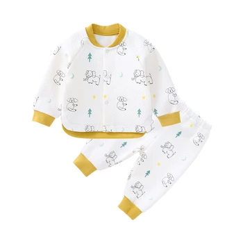 Pureborn lille Barn Unisex babytøj Sæt Tyk Quiltet Bomuld Baby Dreng Pige Toppe og Bukser Tegnefilm Trykt Vinter Baby Pyjamas