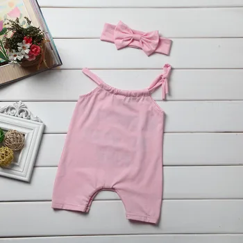 Nye Søde Lyserøde Børn Nyfødte Baby Pige Sommer Sparkedragt Uden Ærmer Buksedragt Tøj Sæt Tøj Hovedbøjle