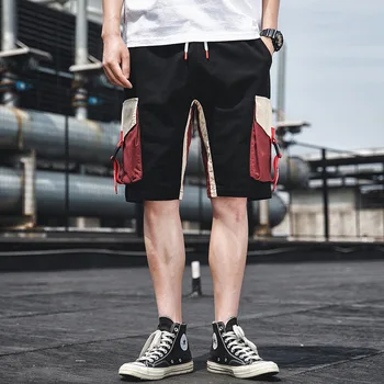 Sommeren Herre Casual Cargo Shorts Kontrast Farve Mode Korte Bukser til Mænd Store Side Lommer Streetwear Varme Bermuda Masculina 4XL