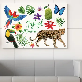 Farverige Dyr Wall Stickers Fugle Leopard Butterfly Baggrunde TV Sofa Baggrund Indretning vægoverføringsbilleder Vægmaleri for Kids Room Decor