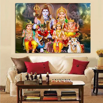 Hinduistiske Gud Malerier På Lærred Shiva Parvati Ganesha Indisk Kunst Religiøse Plakater og Prints Væg Kunst Billeder til Hjemmet Indretning