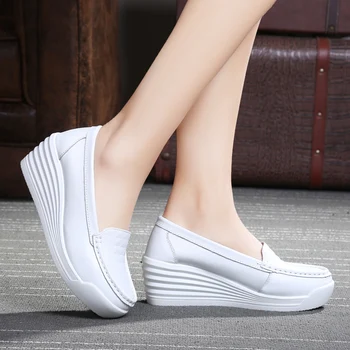 Nye sygeplejerske sko kvinders sko indendørs ultra let åndbar, non-slip bløde læder sko gravide kvinder sko arbejde flade sko