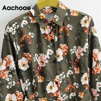 Aachoae Boho Print Shirt Kjole Efterår Forår Med Lange Ærmer Elegant Floral Midi Kjole Revers Krave Kontor Casual Bandage Dress Robe