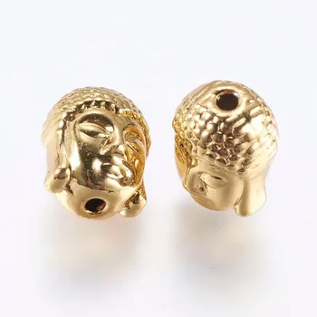50stk Alloy Perler, Kinesiske Buddha Hoved Golden 11x9x8mm Hul:1,5 mm For DIY Smykker Tilbehør Gør Håndværk Forsyninger