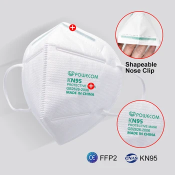 Powecom KN95 FFP2 Maske Genanvendelige Munden Maske Åndbar Beskyttende ansigtsmasker 5 Lag 95% Filtrerende Åndedrætsværn med Støv Maske