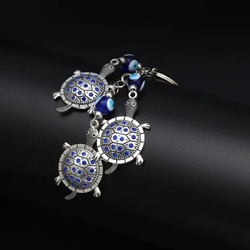 ONDE ØJNE Skildpadde Vedhæng Nøglering Glas tyrkisk Evil Eye Perler, Sølv Farve nøglering Mode Smykker til Kvinder, Mænd EY2674