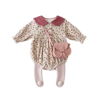 2021 Spring Nye Søde Piger, Tøj, Bomuld Blomster Med Lange Ærmer Peter Pan Krave Body Baby Pige Jumpsuit Spædbarn Tøj
