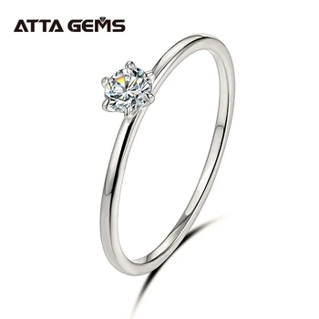 18K Hvide Guld Ring for Kvinder 0.2 ct-Test Tidligere D Moissanite Diamant Solitaire Ring Bryllup Band Engagement Brude