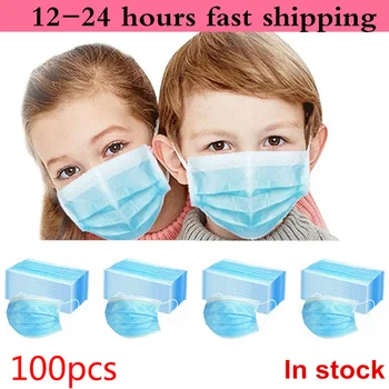 100pcs Barn Maske Disponibel ansigtsmasker 3 Lag Anti Dust Filter Influenza Stof Smelte Blæst Beskyttende Åndbar Face Masker for Munden